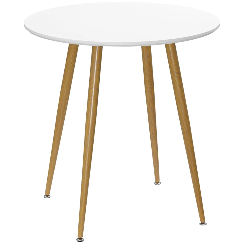 HOMCOM Mesa de Comedor Redonda para 2 Personas Mesa de Cocina Estilo Nórdico con Patas de Metal Ø72x75 cm Blanco Mate