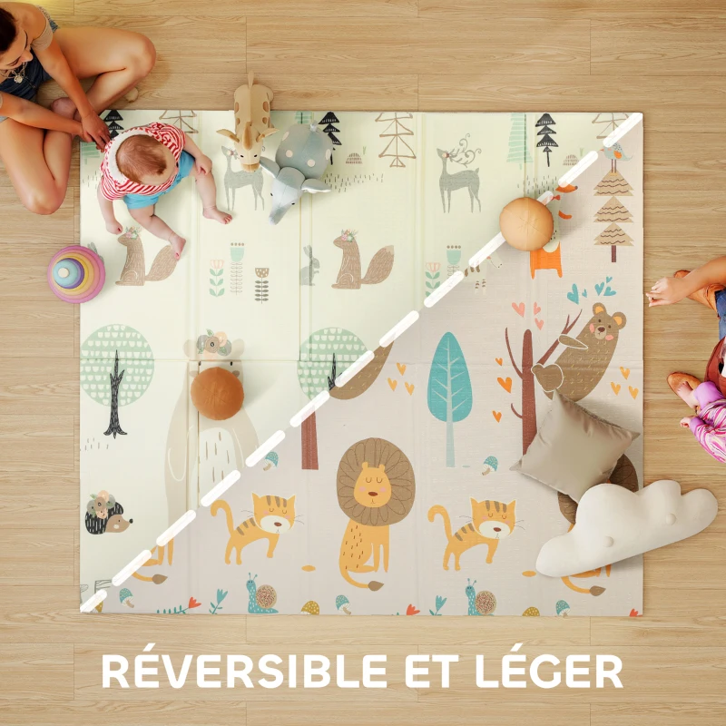 AIYAPLAY Tapis de jeu pour enfant bebe, tapis d'éveil bébé pliable épais réversible en mousse, 196 x 176 x 1,5 cm, multicolore