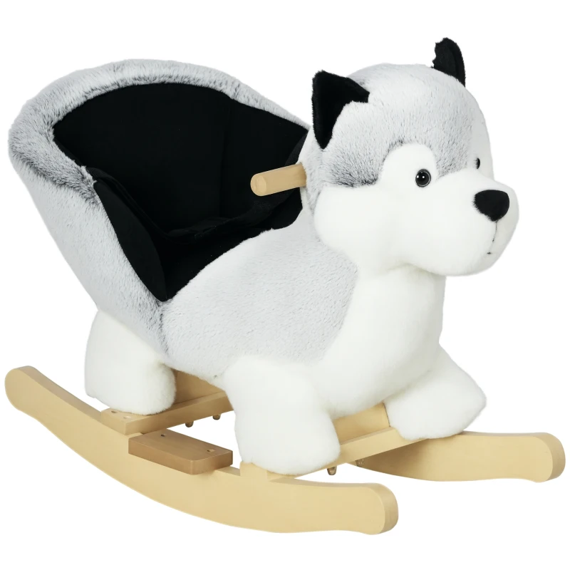 HOMCOM Cavallo a Dondolo a Forma di Cane Husky per Bambini da 18-36 Mesi, 60x33x50cm, Grigio