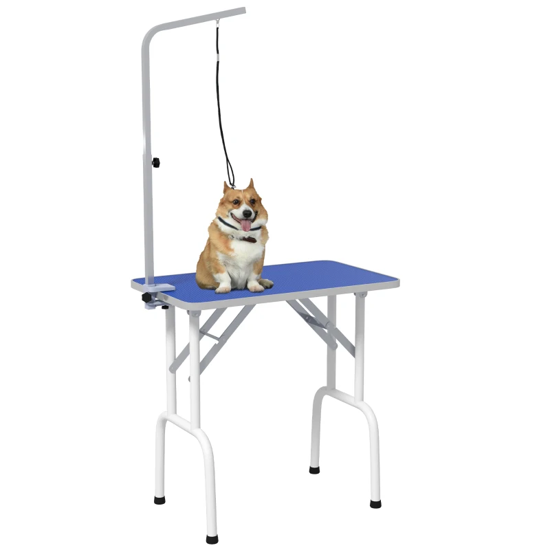 PawHut Tavolo da toelettatura per animali domestici, per tagliare, spazzolare, lavare gli animali, in metallo, Blu