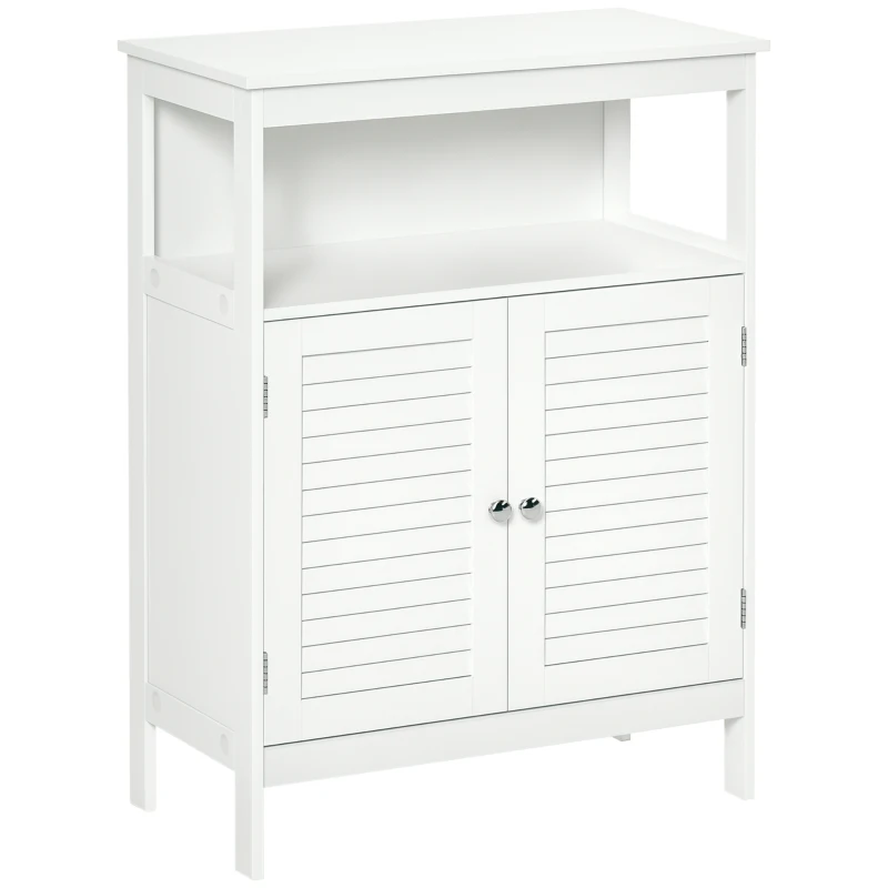 kleankin Mobile Bagno Salvaspazio, Mobiletto da Bagno con 2 Ripiani e Armadietto in MDF Impermeabile, 60 x 30 x 81.6cm, Bianco