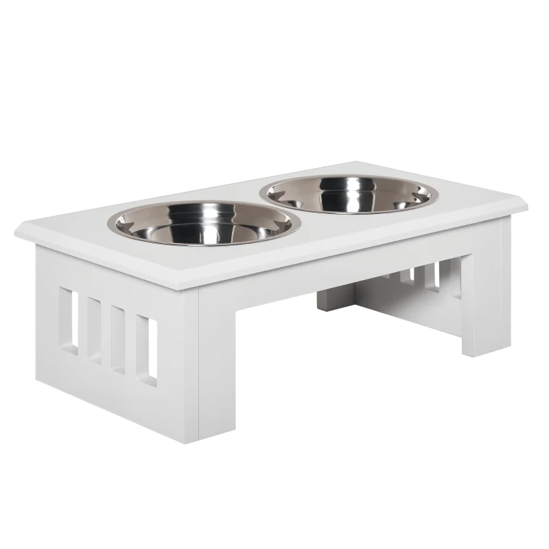 PawHut Boluri Ridicate pentru Câini, Suport pentru Boluri cu 2 Boluri din Oțel pentru Mâncare și Apă, 58,4x30,5x25,4 cm, Alb