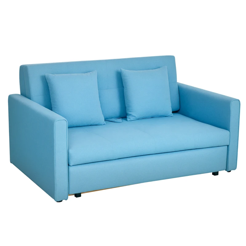 HOMCOM Schlafsofa, 2er-Sofa, mit verstecktem Stauraum, Polyester, Hellblau, 152 x 101 x 81cm