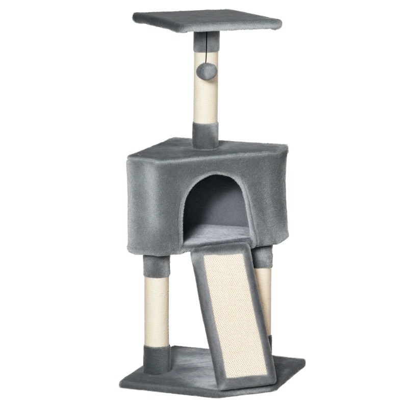 PawHut Corner Cat Tree for Indoor Cats, Kitten Tower with Scratching Post House Ladder Toy - Grey