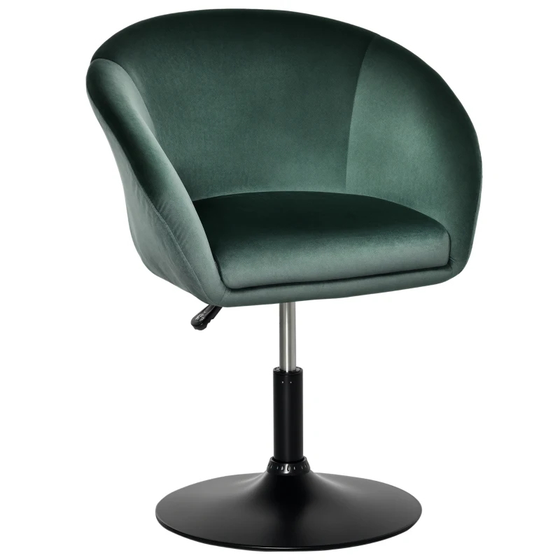 HOMCOM Dressing Table Chair, 360° Swivel Velvet-feel Upholstered Vanity Chair with Tub Seat, Back, Adjustable Height for Bedroom Makeup, Green