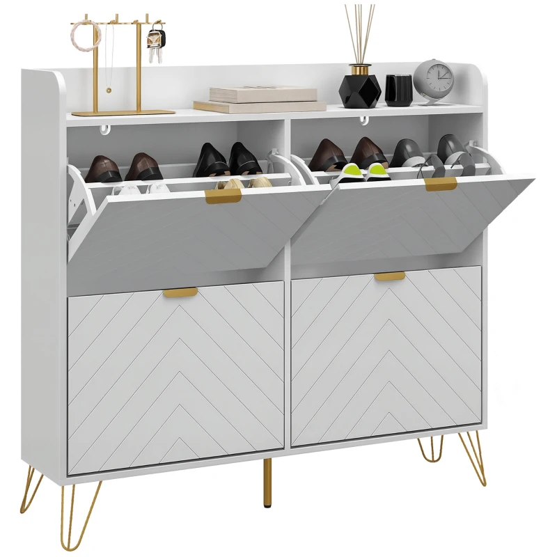 HOMCOM Meuble à chaussures 4 abattants, avec étagère réglable, rangement chaussure 106 x 24 x 102 cm, blanc(m-10)