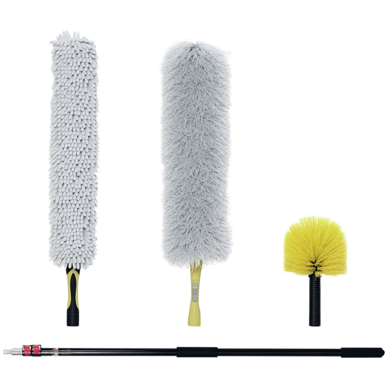 HOMCOM Kit di Pulizia per Casa e Ufficio con Asta, Spolverino per Ragnatele, Spolverino in Microfibra e Spolverino per Ventilatore