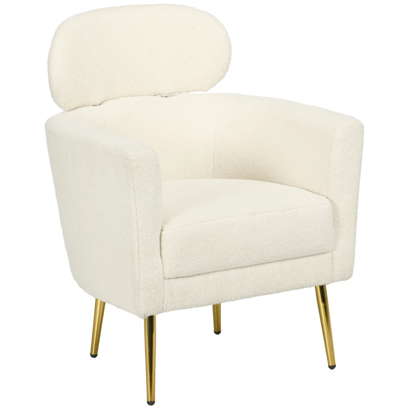 HOMCOM Sillón de Salón Sofá Individual con Reposacabezas y Patas de Metal para Dormitorio Oficina Carga 125 kg Crema