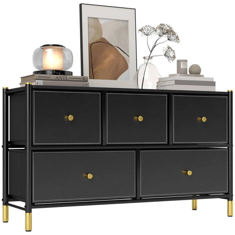 HOMCOM Faux Leather Front Chest of Drawers - Black