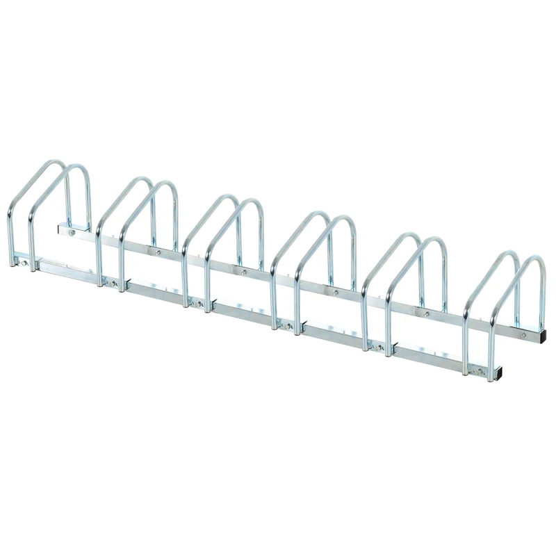 HOMCOM Aparcamiento para 6 Bicicletas Soporte de Acero para Aparcar Bicicletas en el Suelo o Pared 179x33x27 cm Plata