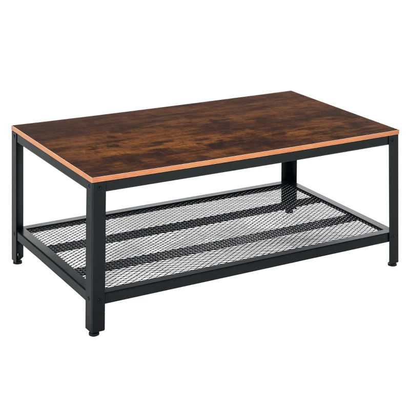 HOMCOM Vintage Couchtisch Beistelltisch Wohnzimmertisch Sofatisch mit Ablage Metallgestell Schwarz + Walnuss gemasert 106 x 60 x 45 cm