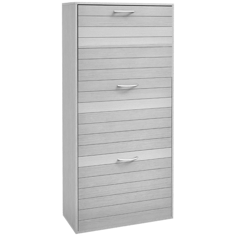 HOMCOM 12-Shoe Flip Drawer Storage Cabinet - Grey Wood-Effect