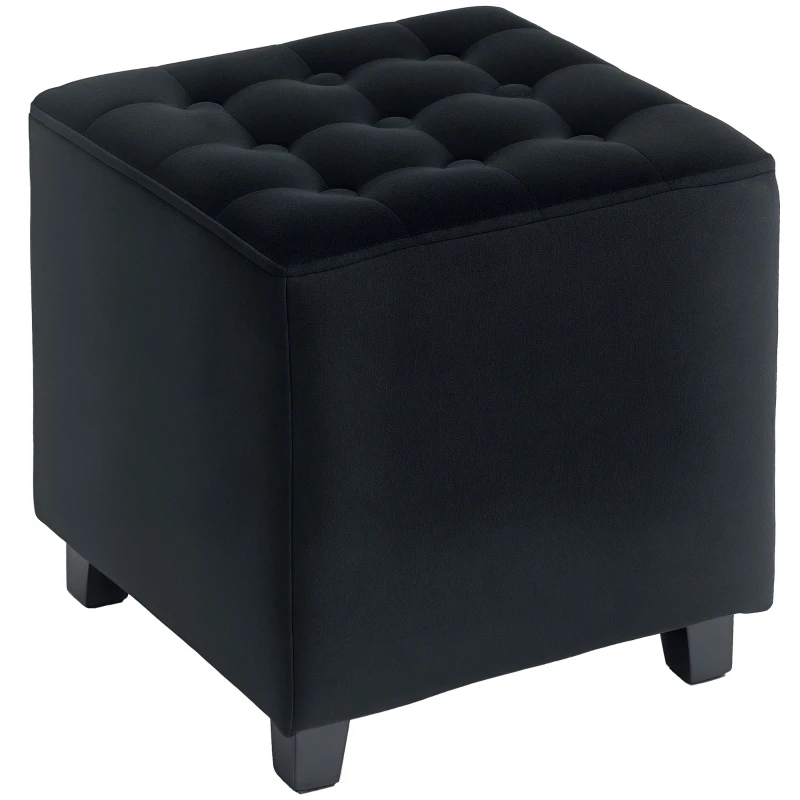 HOMCOM Velvet-Feel Square Ottoman - Grey
