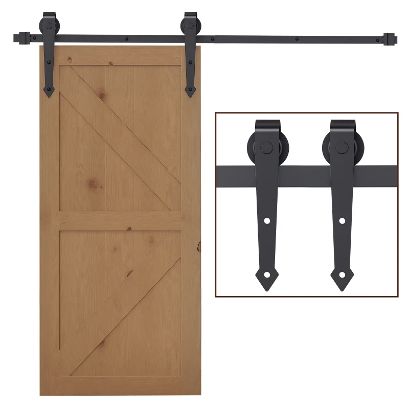 HOMCOM Kit pentru Ușă Culisantă, Șină pentru Ușă Culisantă Simplă cu Rolele Stil Rustic, 200x4x0,6 cm, Maro