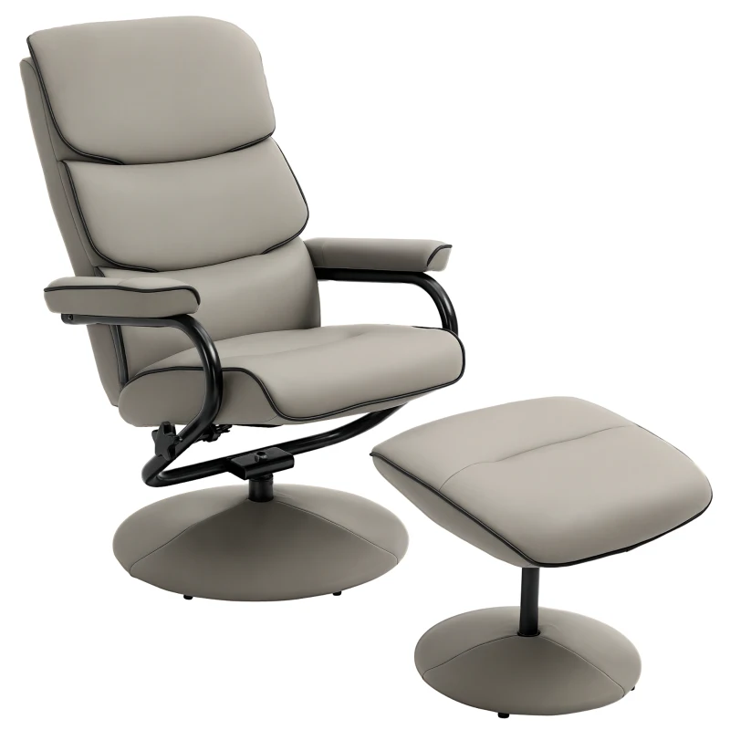 HOMCOM Recliner Chair with Ottoman 360° Swivel Faux Leather High Back Armchair w/ Footrest Stool for Home Office