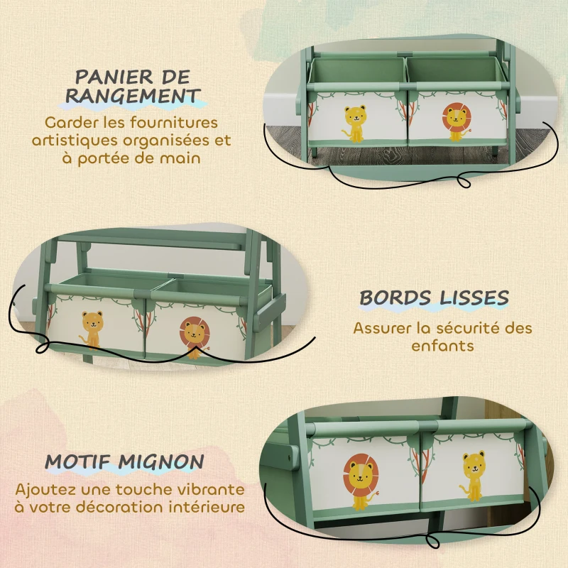 AIYAPLAY Tableau enfant 3 en 1 chevalet enfants à double face, tableau noir et blanc, avec rouleau de papier 54 x 46 x 94 cm vert(m-5)