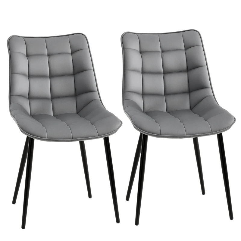 HOMCOM Lot de 2 chaises de salle à manger design assise dossier capitonné pieds métal noir effilés velours gris