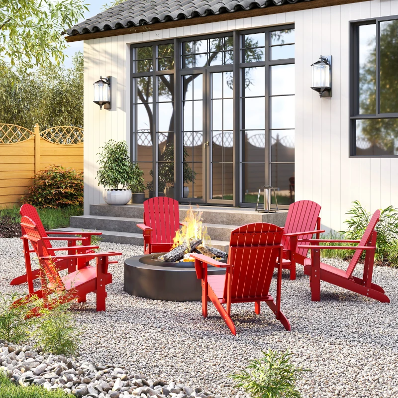 Outsunny Andirondack Gartenstuhl Gartensessel Outdoor-Sessel, 72 cm x 97 cm x 92 cm, Rot