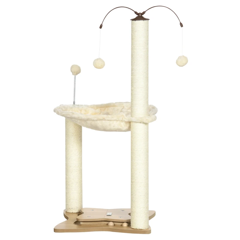 PawHut Árbol Rascador para Gatos con Hamaca Postes de Sisal Bolas Colgantes y Múltiples Juegos 53,5x53,5x90 cm Beige