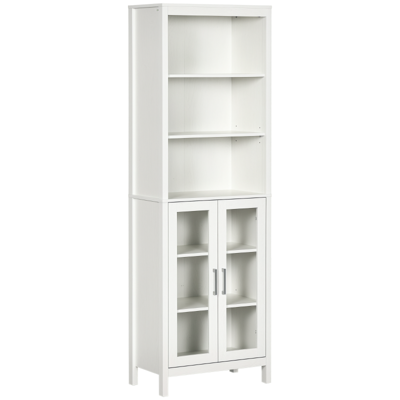 kleankin Columna de Baño con 2 Puertas de Vidrio y 3 Estantes Mueble Auxiliar de Estilo Moderno 53x30x162 cm Blanco