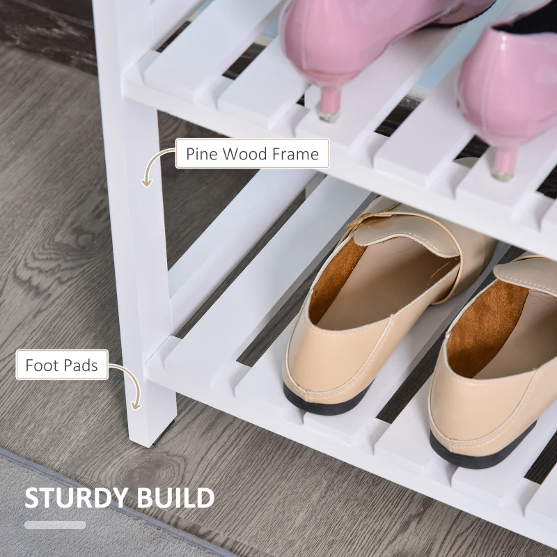 HOMCOM 3-Tier Shoe Rack, Narrow Shoe Shelf with Wood Frame and Slatted Shelves for Hallway, Entryway, 70L x 26W x 57.5H cm, White