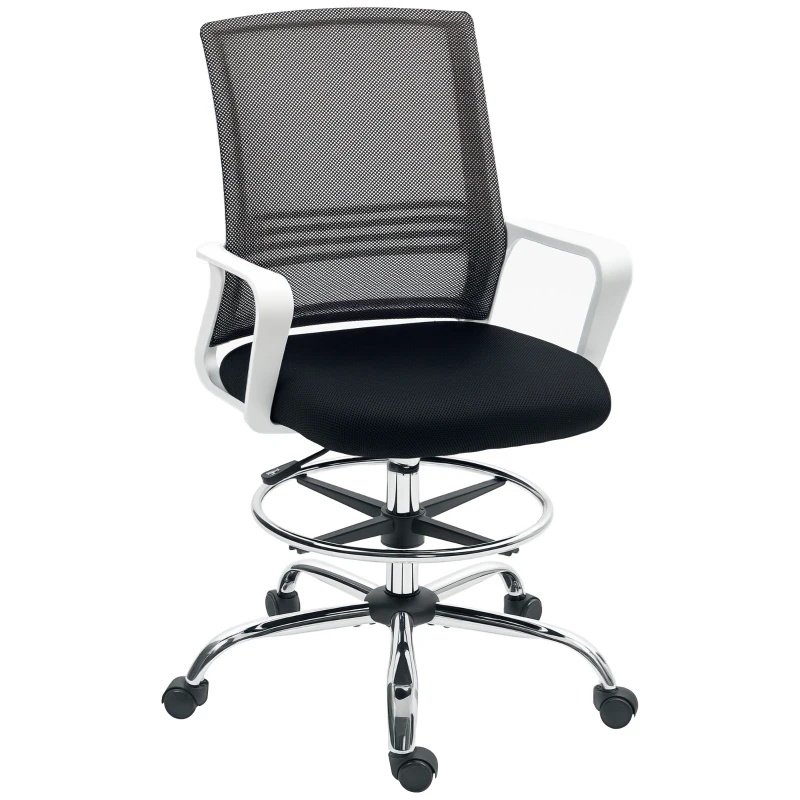 HOMCOM Draughtsman Chair, Mesh Drafting Chair, Ergonomic Office Chair with Lumbar Support, Adjustable Foot Ring, Black