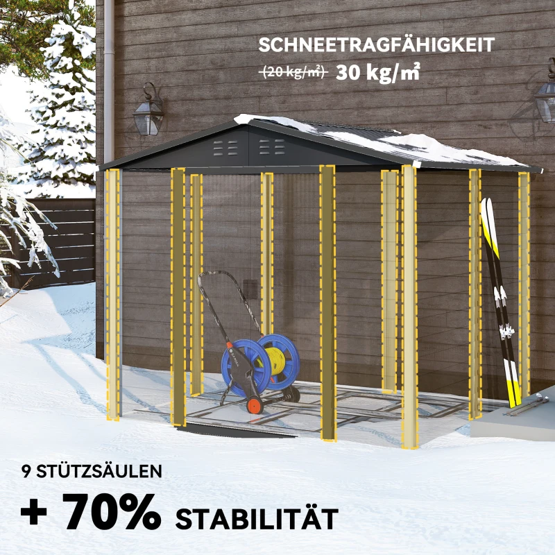 Outsunny Geräteschuppen aus Metall, wetterfest & rostfrei, abschließbar, 2,40 x 2,06 x 1,98 m, Teak(m-5)