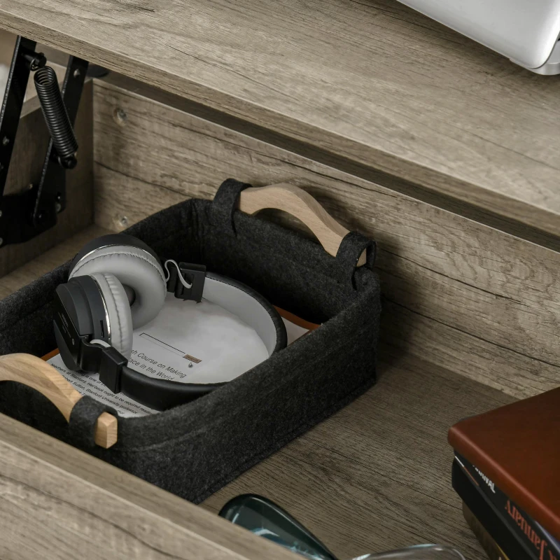 HOMCOM Tavolino Rettangolare con Piano Sollevabile, 2 Scomparti Aperti, Pannello Truciolare, 105 x 50 x 49cm, Rovere