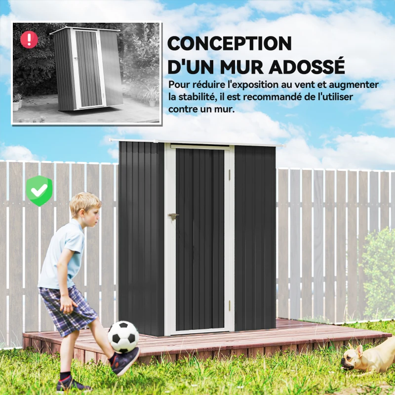 Outsunny Abri de jardin 1 m² - abri à outils - cabanon porte verrouillable - acier galvanisé gris foncé