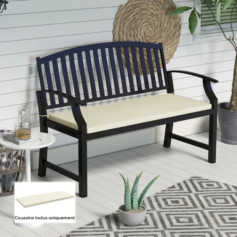 Outsunny Coussin de Banc de Jardin déhoussables - Rembourrage 8 cm - Cordons d'attache - Polyester crème