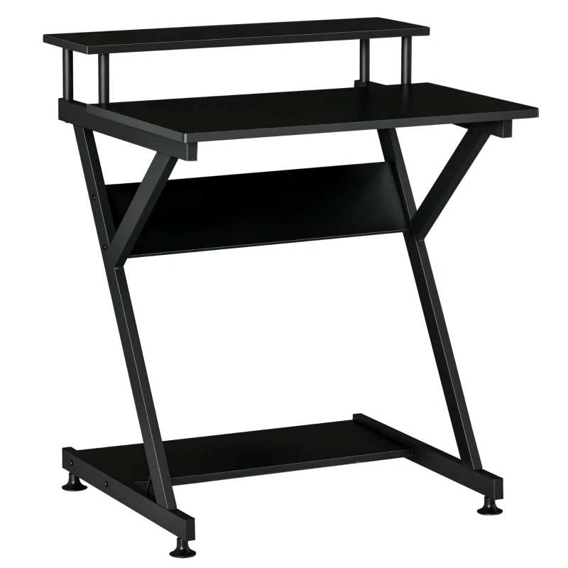 HOMCOM Tavolo Porta PC Salvaspazio con Ripiano Monitor Rialzato, 70x60x85.5cm, Legno - Nero
