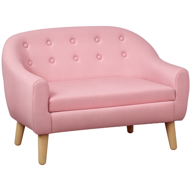 HOMCOM 2 Seater Toddler Chair Kids Mini Sofa Children Armchair Seating Chair Bedroom Playroom Furniture Pink