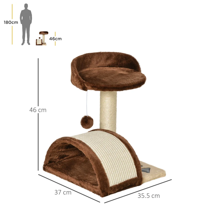 PawHut Cat Tree Scratcher Post Kitten Activity Centre Climber Hanging Ball Brown