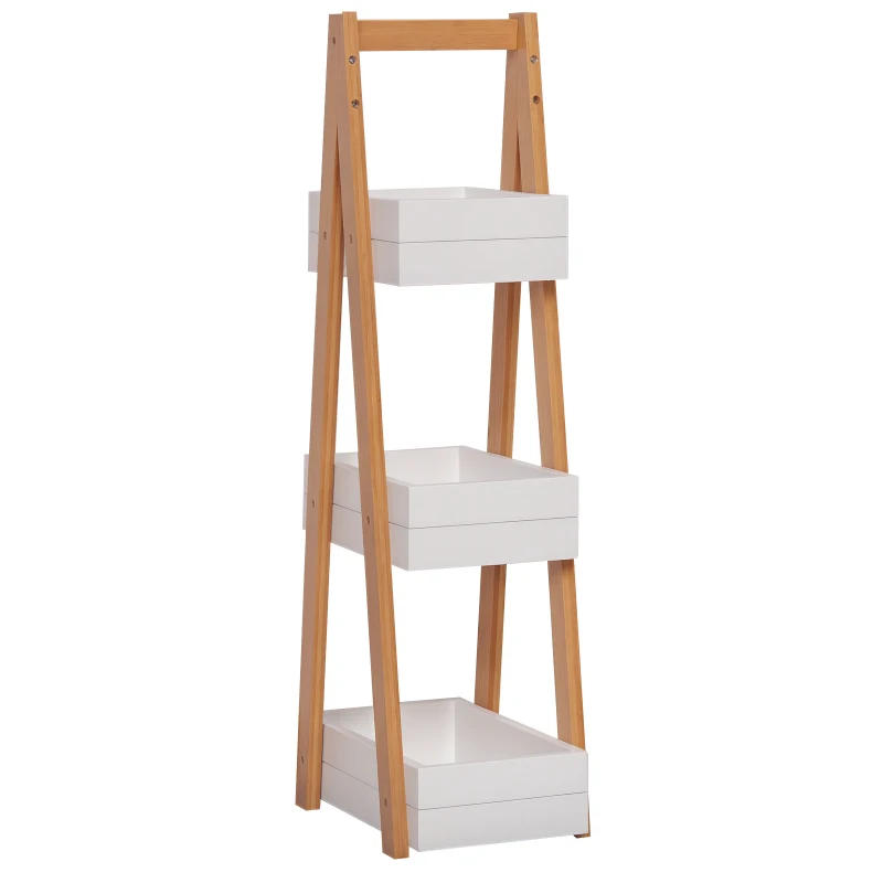 HOMCOM Badregal Treppenregal Leiterregal Standregal Badzimmer Lagerregal Regal 3 Ebenen Weiß L21 x B30 x H81 cm