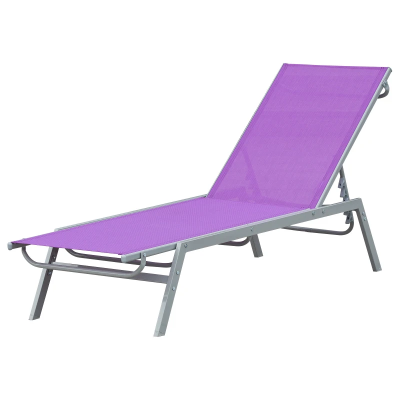 Outsunny Bain de Soleil transat - Chaise Longue - Design Contemporain - Dossier inclinable Multi-Positions - métal époxy textilène Mauve - dim. 170 x 58 x 97 cm