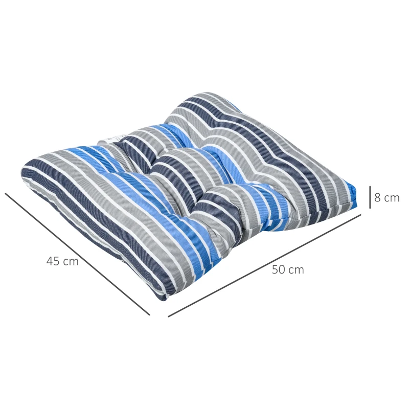 Outsunny 2er-Set Sitzkissen Stuhlkissen Sitzauflage Gartenstuhlkissen leicht zu reinigen Blau gestreift 50L x 45B x 8T cm