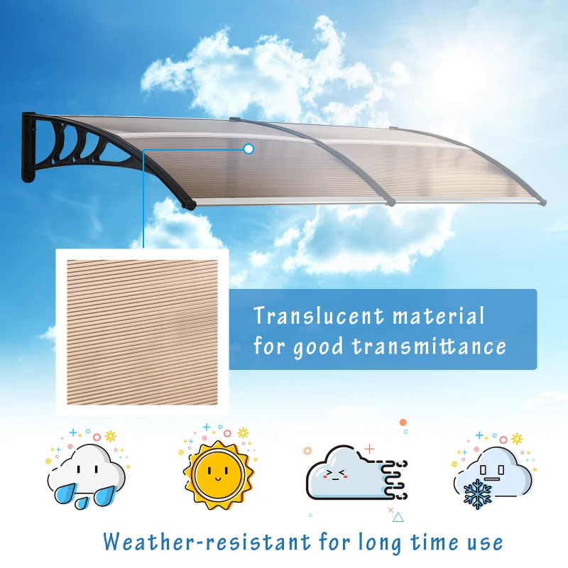 Outsunny 75 x 195 cm Curved Door Window Awning Canopy, Polycarbonate Cover for Front Door and Outdoor Patio, UV Rain Snow Protection Shelter, Brown(m-7)