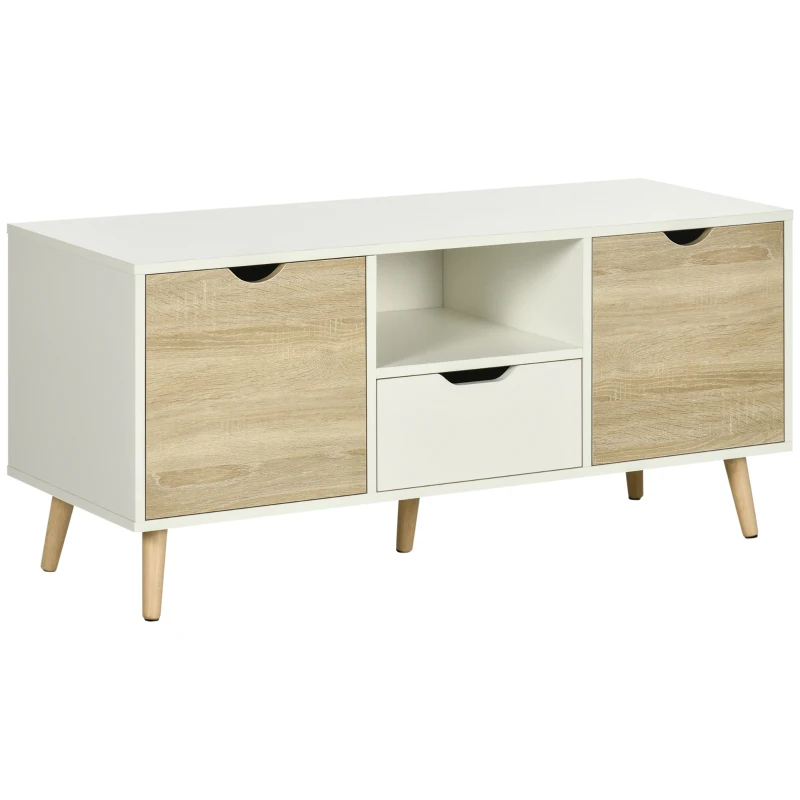 HOMCOM Mueble de TV con Cajón 2 Puertas y Estante para Televisores de hasta 50'' 110x40x50 cm Blanco y Madera Natural