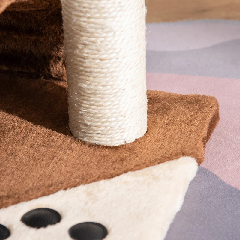 PawHut Cat Tree Scratcher Post Kitten Activity Centre Climber Hanging Ball Brown