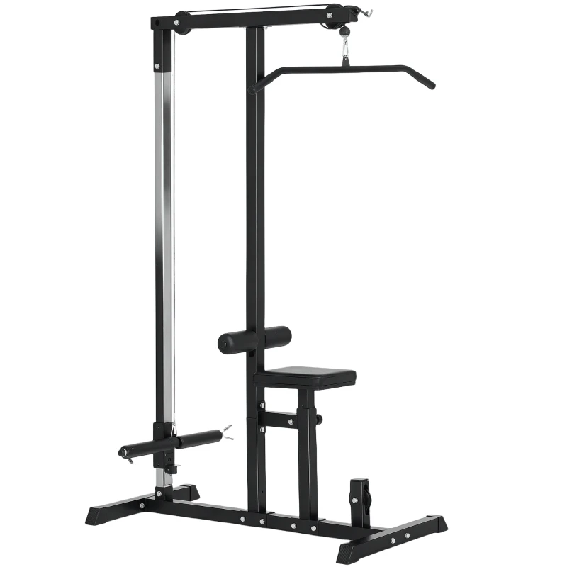 HOMCOM Kraftstation mit Riemenscheibe Sitz verstellbar und mehreren Kabelpositionen Stahl Schwarz 107 x 120 x 190 cm