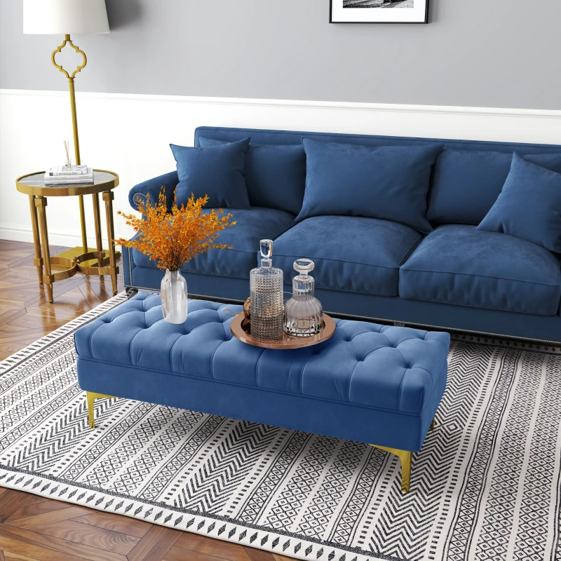 HOMCOM End of Bed Bench, Upholstered Bench Seat, Entryway Shoe Bench with Button Tufted for Bedroom, Blue(m-7)