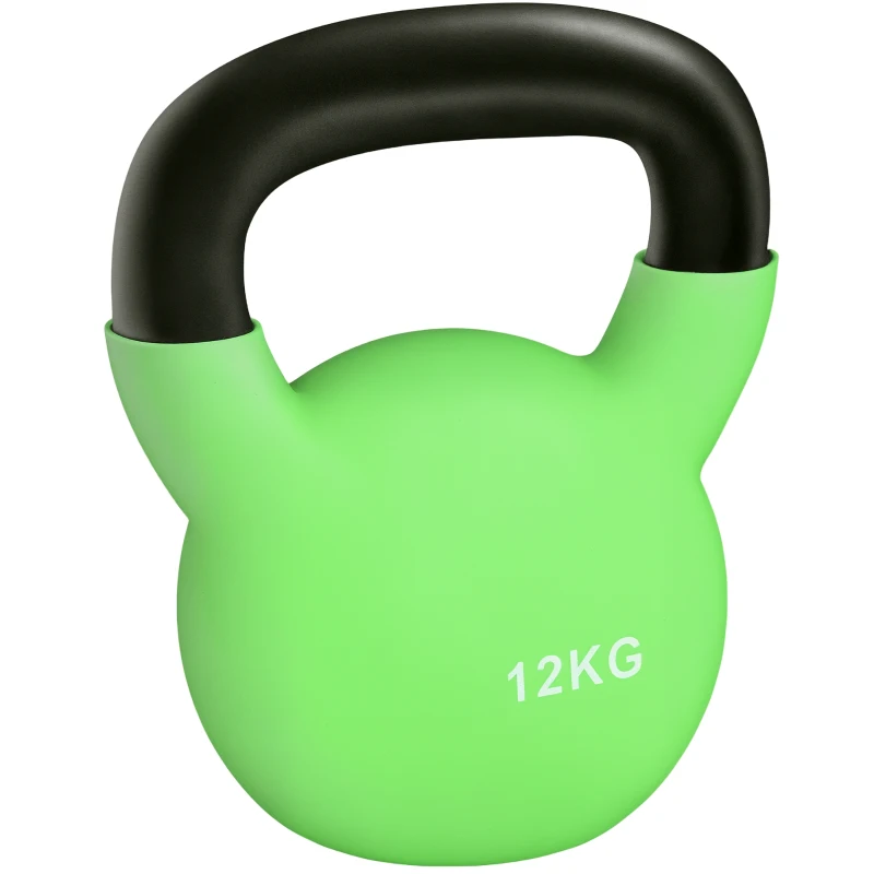 HOMCOM Kettlebell 12 kg per Allenamento Spalle e Bicipiti, in Metallo e Gomma, 20x13x23 cm, Verde