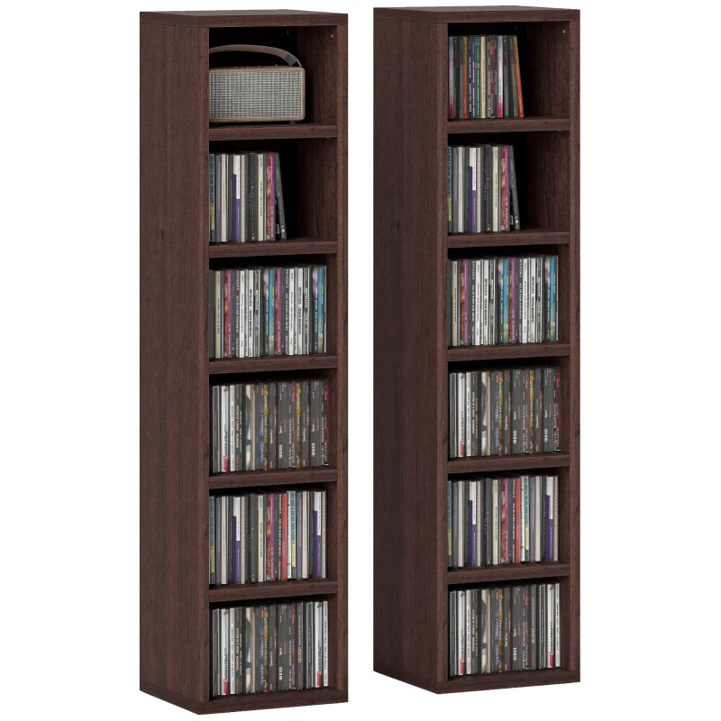 HOMCOM Set di 2 colonne di scaffalature per CD-DVD con 12 scomparti 21 x 19,2 x 88,3 cm capacità 160 CD marrone