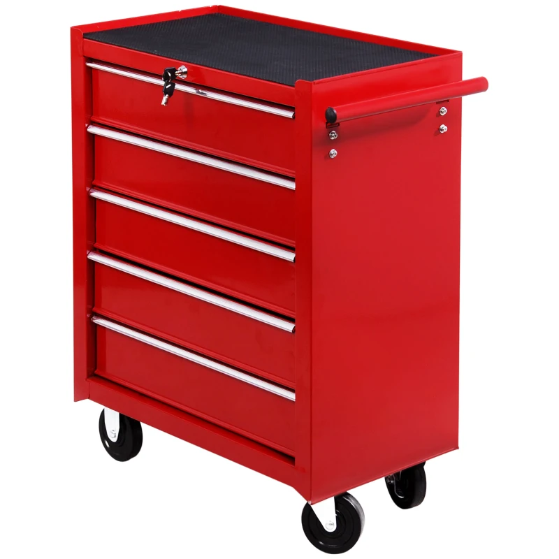 Homcom Caisse à Outils avec Chariot en Acier Rouge 68 x 39 x 71 cm