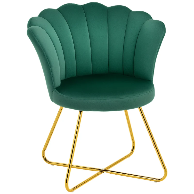 HOMCOM Velvet-Feel Lotus Petal Accent Chair - Green