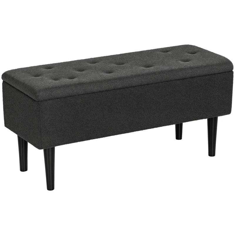 HOMCOM 57L Teddy Fleece Storage Ottoman - Dark Grey