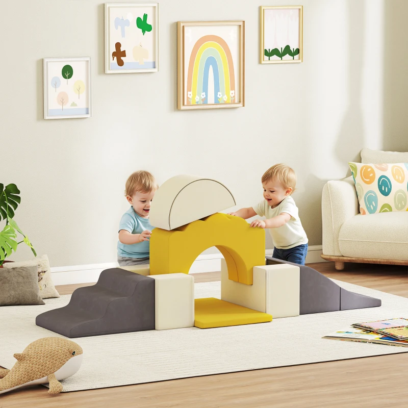 AIYAPLAY 7 Bloques de Espuma para Niños Bloques de Psicomotricidad Juguete para Aprendizaje para Escalar y Gatear Amarillo