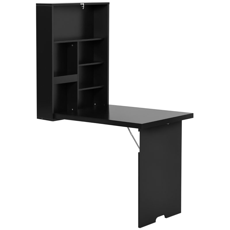 HOMCOM Wandtisch klappbar Wandklapptisch Klappschreibtisch mit Tafel Klappbarer Computertisch mit Stauraum Esstisch für Küche Wohnzimmer Schwarz Bar 60 x 94,5 x 147 cm
