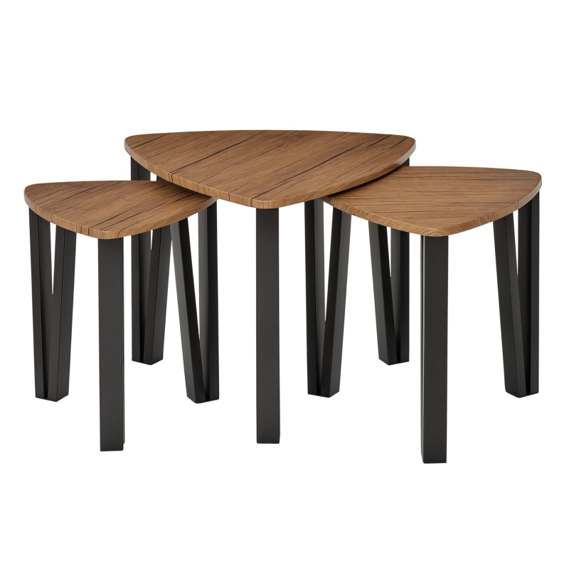 HOMCOM 3er Set Couchtisch, Stapeltisch, Beistelltisch, Kaffeetisch, Satztisch, MDF, Natur+Schwarz, 56 x 54,2 x 45,5 cm/42 x 43,8 x 43 cm/36 x 34 x 41 cm