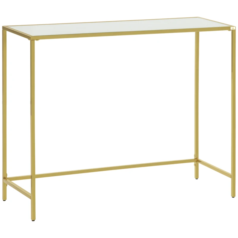 HOMCOM Mobile Consolle da Ingresso in Acciaio e Vetro Temperato, 100x35.5x80cm, Bianco e Oro